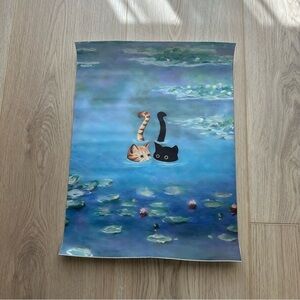 Cat Pond Canvas Art Print Poster